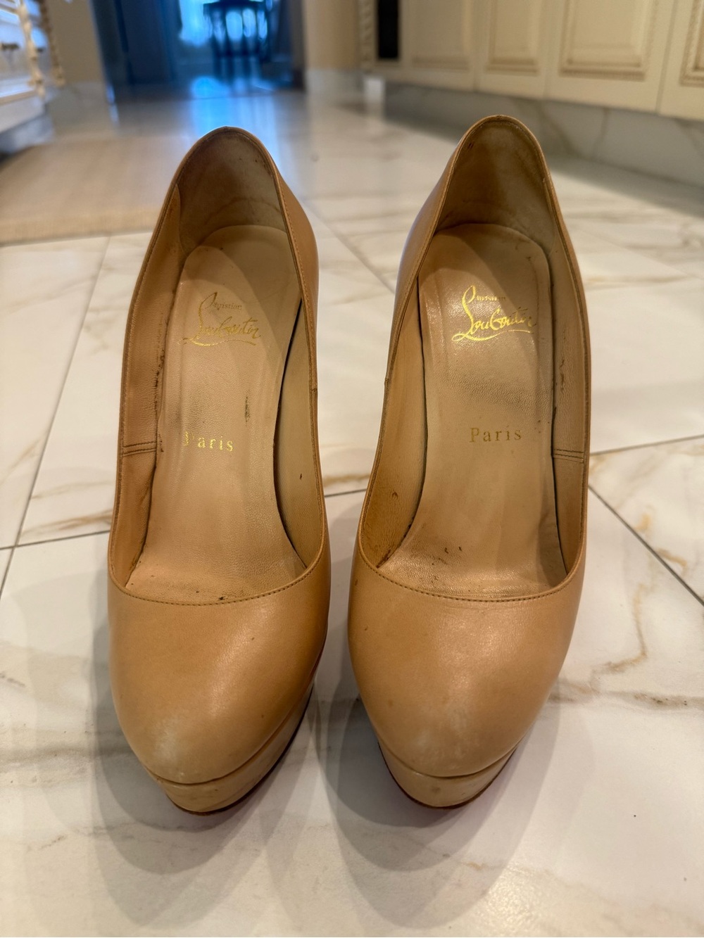 Christian Louboutin Nude Tan Platform Pumps